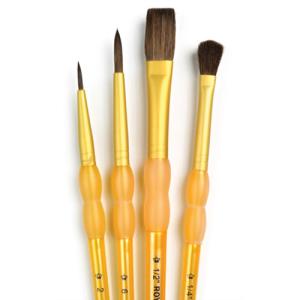 Royal & Langnickel Crafters Choice Rubber Grip Brush Set - (4 Pieces) Synthetic Camel Variety